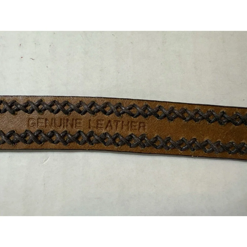 Vtg 1990’s Dockers Genuine Leather Belt Unisex Brown Braided Brass Buckle Size L